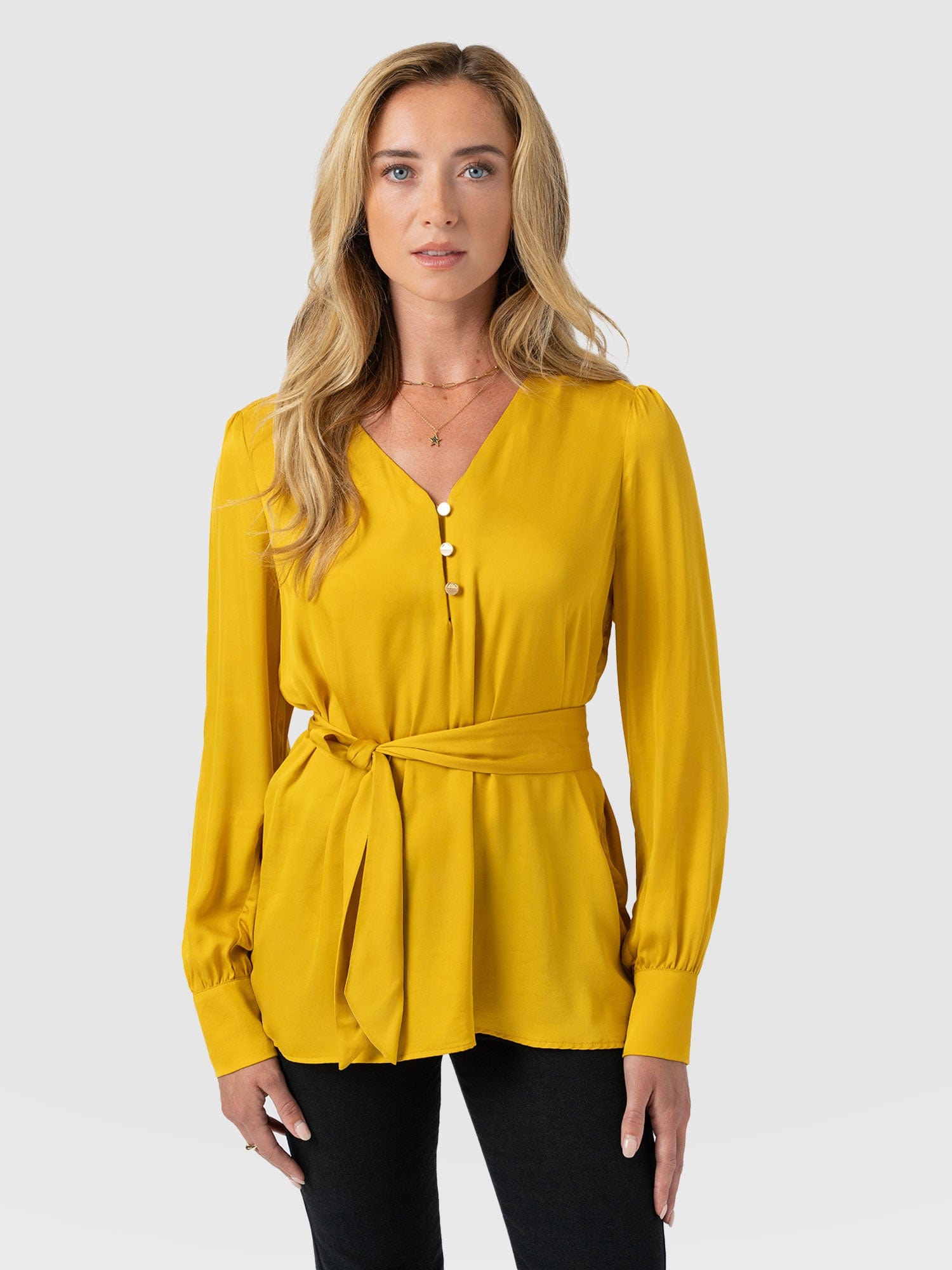 Joselyn V Neck Blouse - Golden Yellow - Women's Blouses | Saint + Sofia® USA